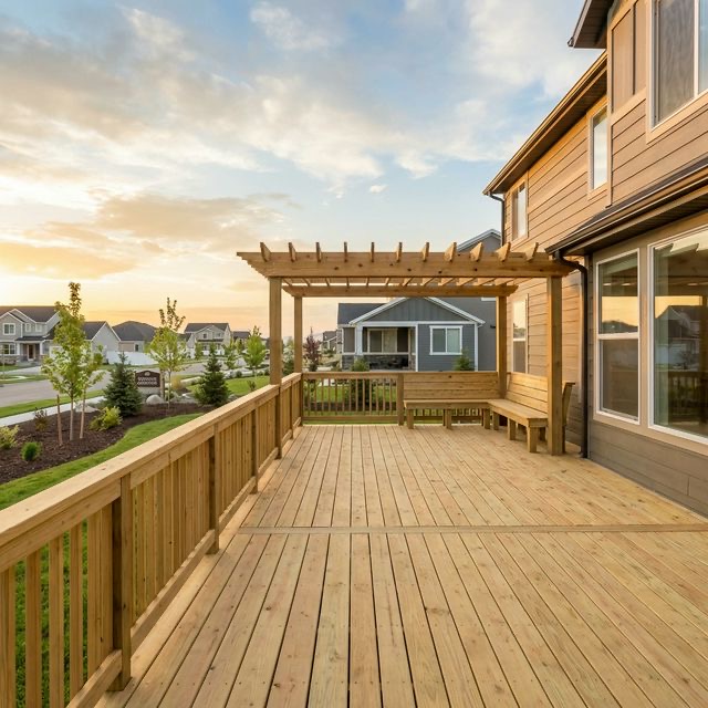 New construction deck in Pioneer Crossing American Fork