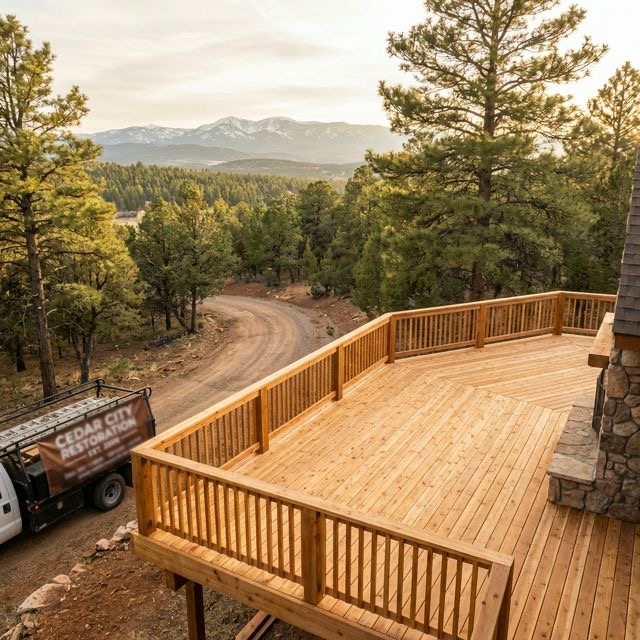 Beautifully resurfaced deck in Cedar City Utah with high-elevation mountain landscape