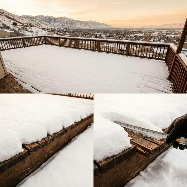 Elevated deck overlooking Ogden Valley with Wasatch peaks in background