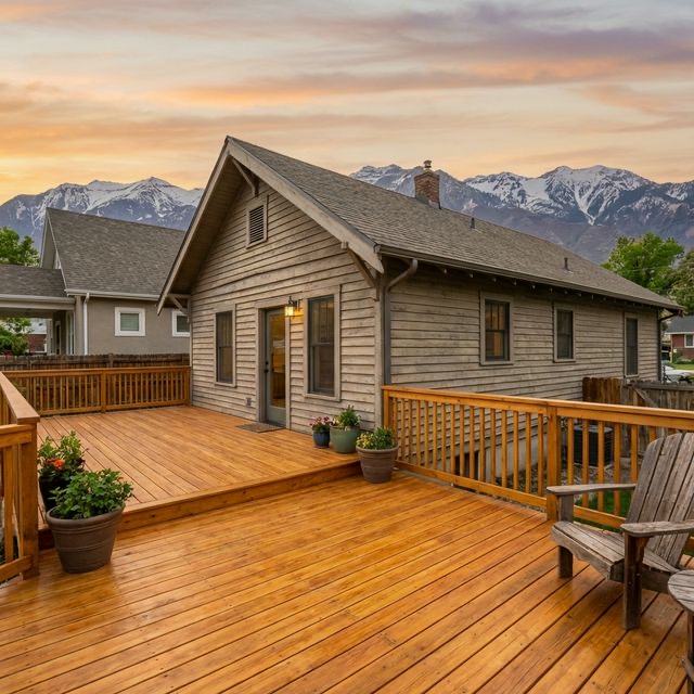 Beautifully resurfaced deck in Ogden Utah East Bench neighborhood with Wasatch views