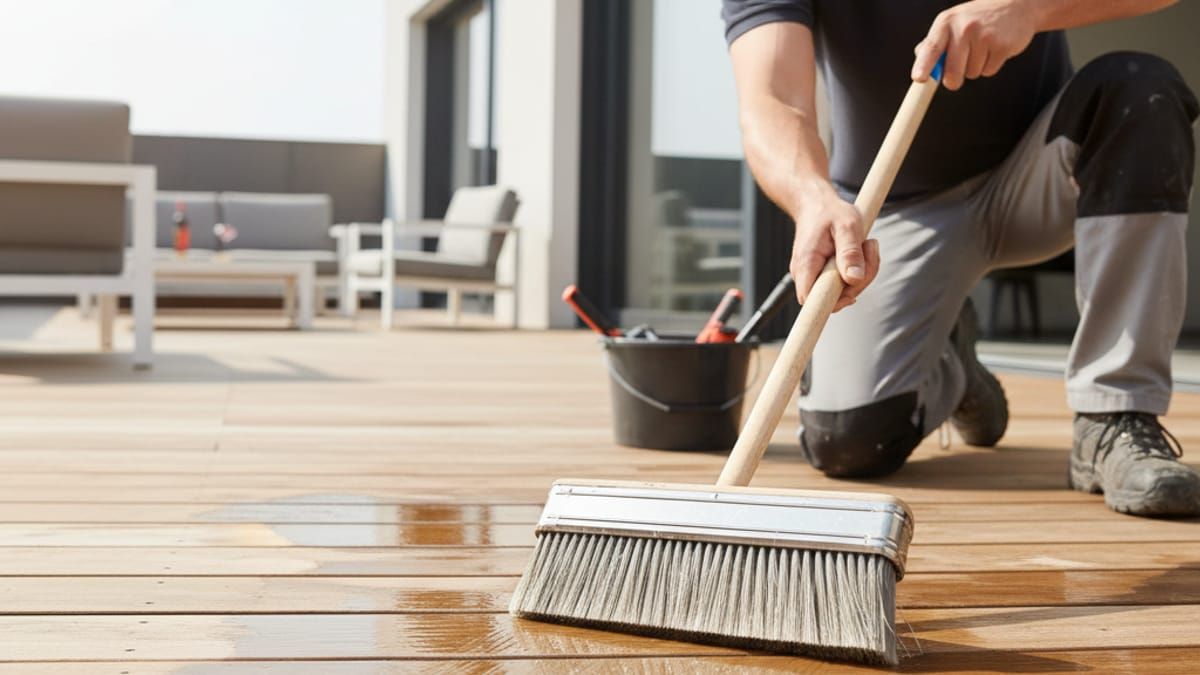 Professional applying clear sealer showing wet vs dry contrast